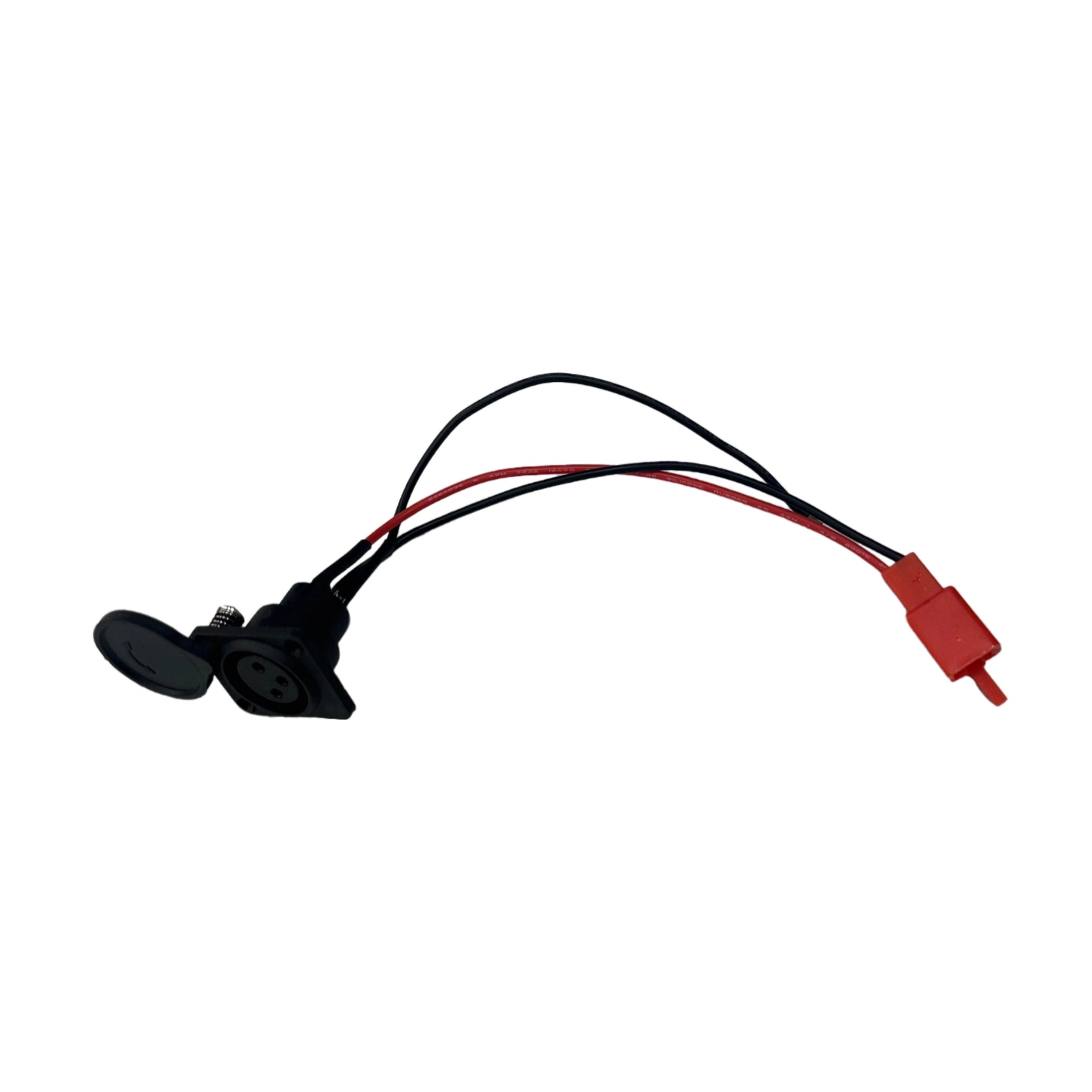 Wiring harness with red and black wires on a white background