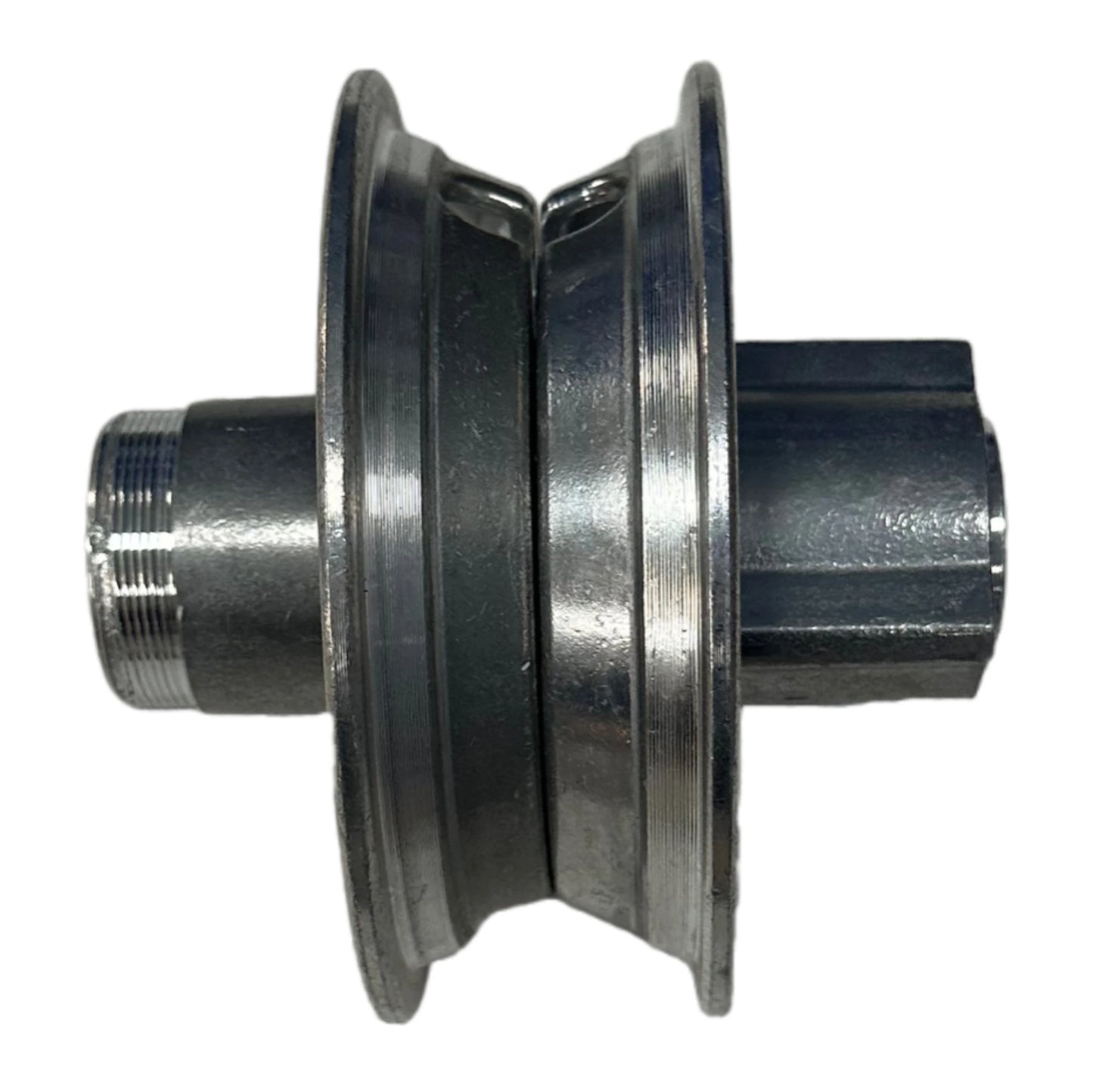 Metallic wheel hub on a white background